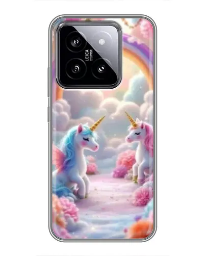 Чехол для Xiaomi 14 с картинкой «Радуга и единороги»