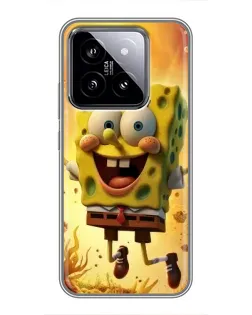 Чехол для Xiaomi 14 с картинкой «Губка Боб прыгает»
