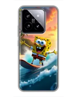 Чехол для Xiaomi 14 с картинкой «Губка Боб серфингист»