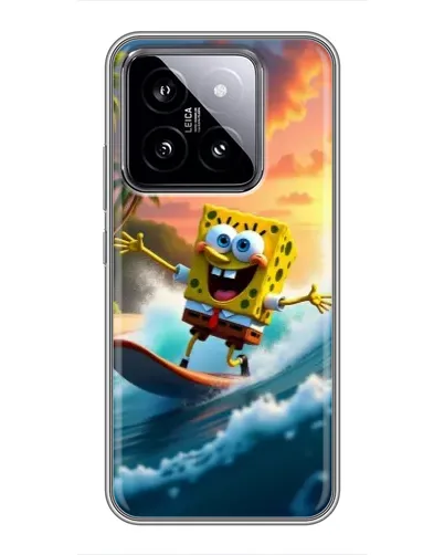Чехол для Xiaomi 14 с картинкой «Губка Боб серфингист»