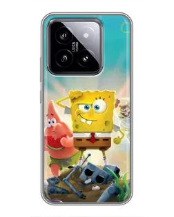 Чехол для Xiaomi 14 с картинкой «Спанч Боб победитель»