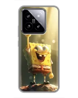 Чехол для Xiaomi 14 с картинкой «Сияющий Спанч Боб»