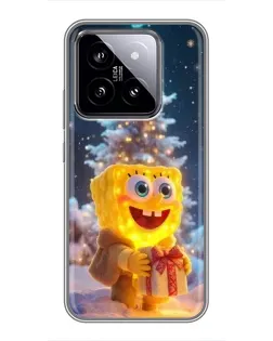 Чехол для Xiaomi 14 с картинкой «Рождественский Спанч Боб»