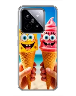 Чехол для Xiaomi 14 с картинкой «Спанч Боб мороженое»