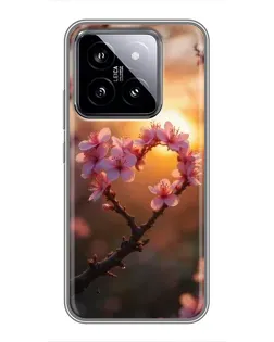 Чохол для Xiaomi 14 з картинкою «Рожевий цвіт сердечко на тлі заходу» Чохол для Xiaomi 14 з картинкою «Рожевий цвіт сердечко на тлі заходу»