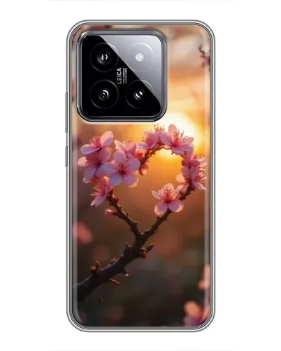 Чохол для Xiaomi 14 з картинкою «Рожевий цвіт  сердечко на тлі заходу»