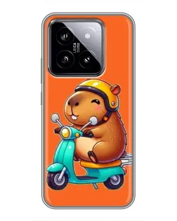 Чехол для Xiaomi 14 с картинкой «Капибара на скутере»