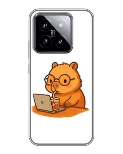 Чехол для Xiaomi 14 с картинкой «Капибара с ноутбуком»