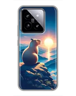 Чехол для Xiaomi 14 с картинкой «Закат солнца с капибарой»