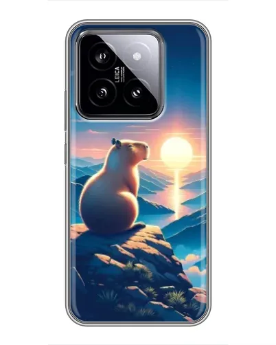 Чехол для Xiaomi 14 с картинкой «Закат солнца с капибарой»