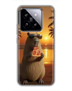 Чехол для Xiaomi 14 с картинкой «Капибара с пиццей»