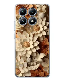 Чехол для Xiaomi 14T Pro с картинкой «Бежевый флористический декор»