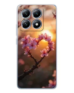 Чехол для Xiaomi 14T Pro с картинкой «Розовый цвет сердце на фоне заката»
