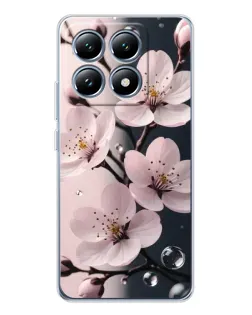 Чехол для Xiaomi 14T Pro с картинкой «Нежная сакура и капли»
