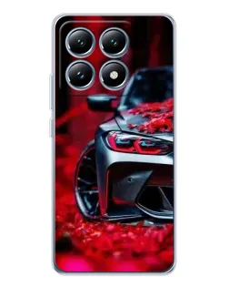 Чохол для Xiaomi 14T з картинкою «Спортивна BMW та квіти»