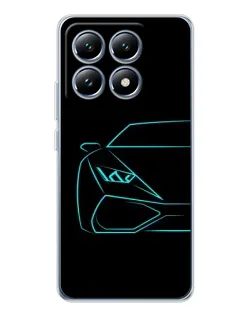 Чохол для Xiaomi 14T з картинкою «Блакитний силует Lamborghini»
