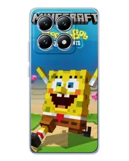 Чехол для Xiaomi 15 Pro с картинкой «Губка Боб Minecraft»