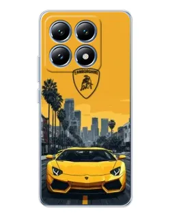 Чехол для Xiaomi 15 Pro с картинкой «Желтый Lamborghini город»