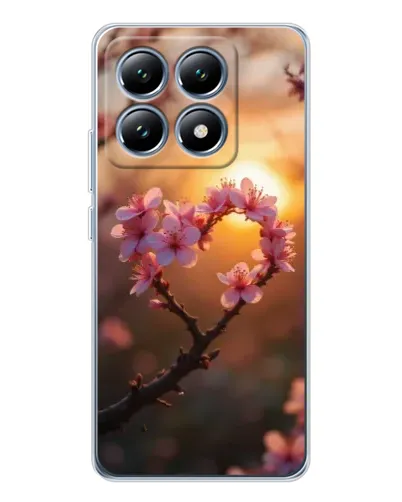 Чехол для Xiaomi 15 Pro с картинкой «Розовый цвет сердце на фоне заката»