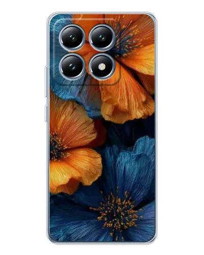 Чехол для Xiaomi 15 Pro с картинкой «Яркая сине-оранжевая флора»