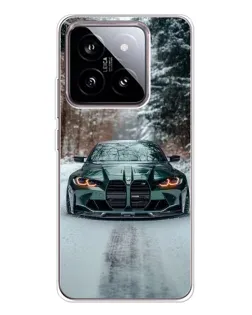 Чехол для Xiaomi 15 с картинкой «BMW в зимнем лесу»