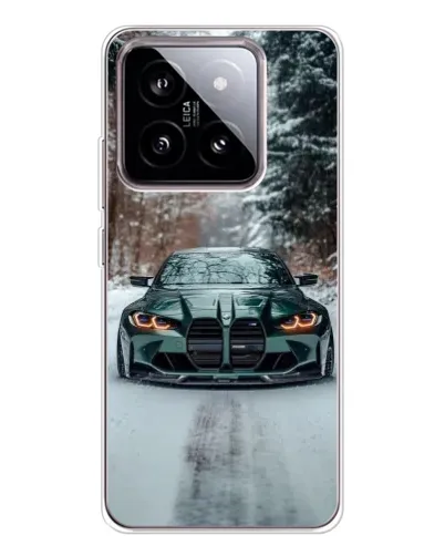 Чехол для Xiaomi 15 с картинкой «BMW в зимнем лесу»