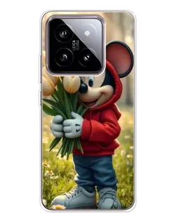Чехол для Xiaomi 15 с картинкой «Микки с тюльпанами»