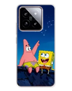 Чехол для Xiaomi 15 с картинкой «Губка Боб и Патрик ночью»