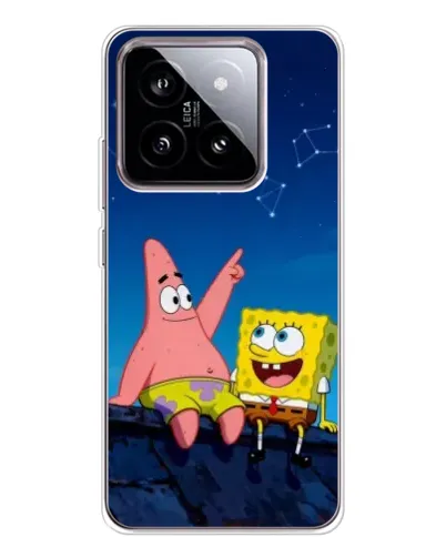 Чехол для Xiaomi 15 с картинкой «Губка Боб и Патрик ночью»