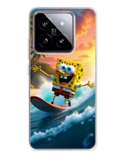 Чехол для Xiaomi 15 с картинкой «Губка Боб серфингист»
