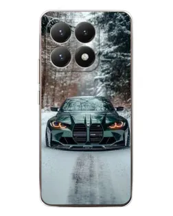Чехол для Xiaomi 15T с картинкой «BMW в зимнем лесу»