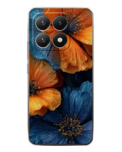 Чехол для Xiaomi 15T с картинкой «Яркая сине-оранжевая флора»