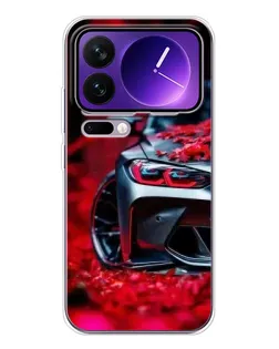 Чохол для Xiaomi 17 Pro Max з картинкою «Спортивна BMW та квіти»