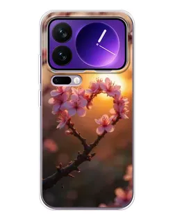 Чохол для Xiaomi 17 Pro Max з картинкою «Рожевий цвіт  сердечко на тлі заходу»