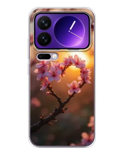 Чохол для Xiaomi 17 Pro Max з картинкою «Рожевий цвіт  сердечко на тлі заходу»