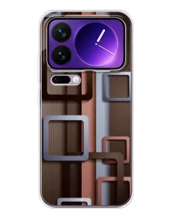 Чохол для Xiaomi 17 Pro Max з картинкою «Коричневі об'ємні квадрати»