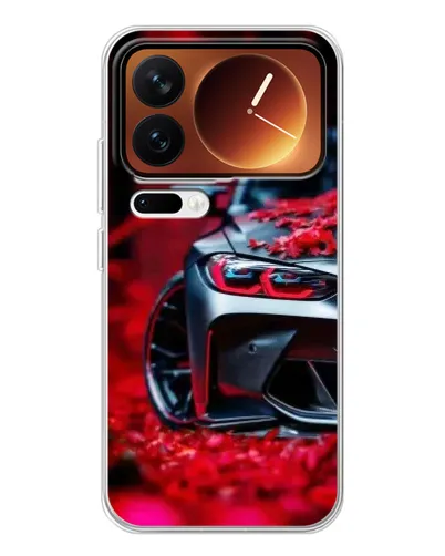 Чехол для Xiaomi 17 Pro с картинкой «Спортивная BMW и цветы»