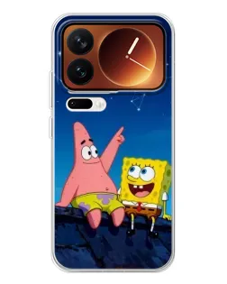 Чехол для Xiaomi 17 Pro с картинкой «Губка Боб и Патрик ночью»