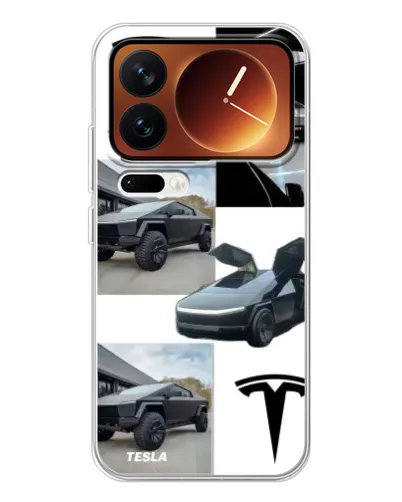 Чехол для Xiaomi 17 Pro с картинкой «Коллаж Cybertruck Tesla»
