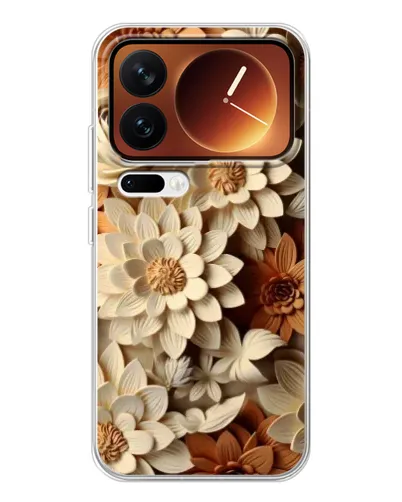 Чохол для Xiaomi 17 Pro з картинкою «Бежевий флористичний декор»