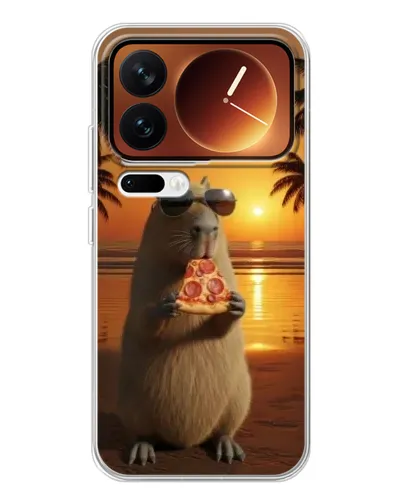 Чехол для Xiaomi 17 Pro с картинкой «Капибара с пиццей»