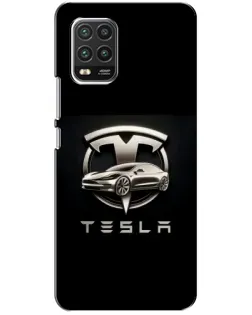 Чехол для Xiaomi Mi 10 Lite с картинкой «Tesla — серебристое авто»