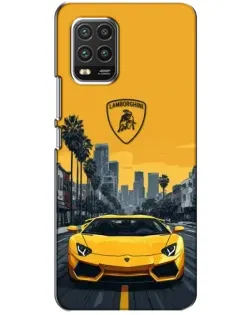 Чехол для Xiaomi Mi 10 Lite с картинкой «Желтый Lamborghini город»