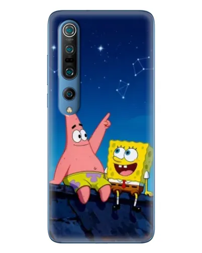 Чехол для Xiaomi Mi 10 Pro с картинкой «Губка Боб и Патрик ночью»