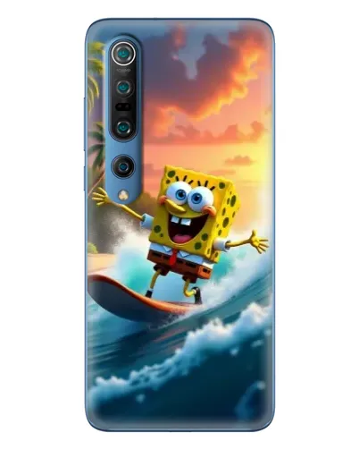 Чехол для Xiaomi Mi 10 Pro с картинкой «Губка Боб серфингист»