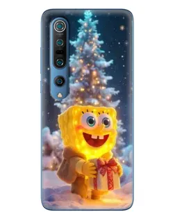 Чехол для Xiaomi Mi 10 Pro с картинкой «Рождественский Спанч Боб»