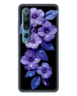 Чохол для Xiaomi Mi 10 Pro з картинкою «Фіолетові квіти з росою»
