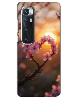 Чехол для Xiaomi Mi 10 Ultra с картинкой «Розовый цвет сердце на фоне заката»