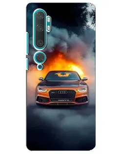 Чехол для Xiaomi Mi 10 с картинкой «Audi в огненном дыму»