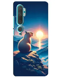 Чохол для Xiaomi Mi 10 з картинкою «Захід сонця з капібарою»